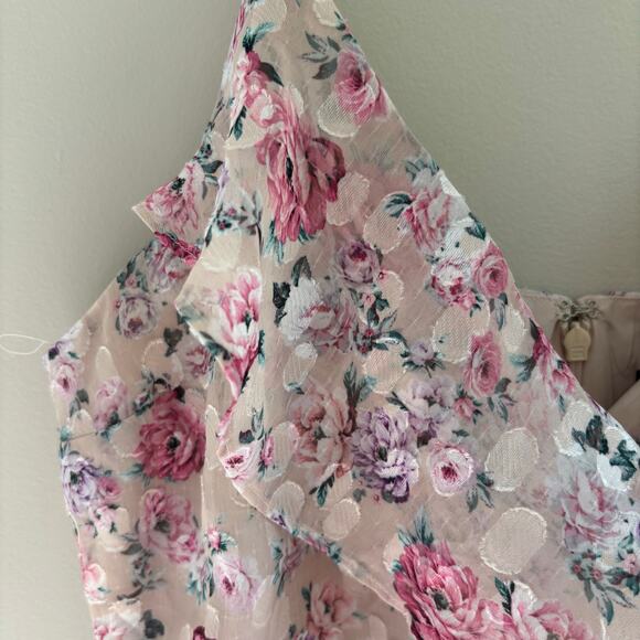 Express Floral Print Ruffle Faux Wrap Hi-Lo Maxi Dress Feminine Size L - Picture 7 of 11
